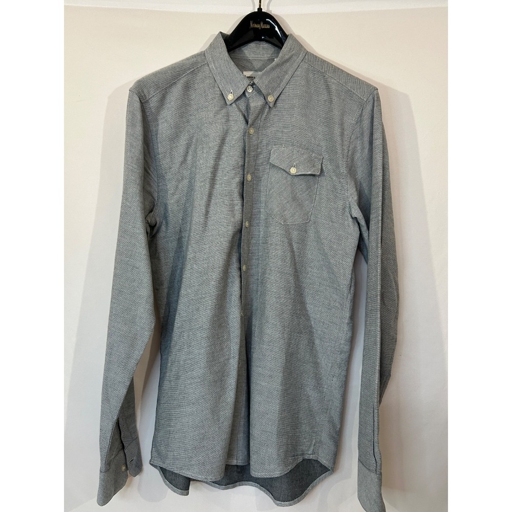 Bridge & Burn Slim Shirt Mens Large  Gray Striped Chambray Button Down Collar